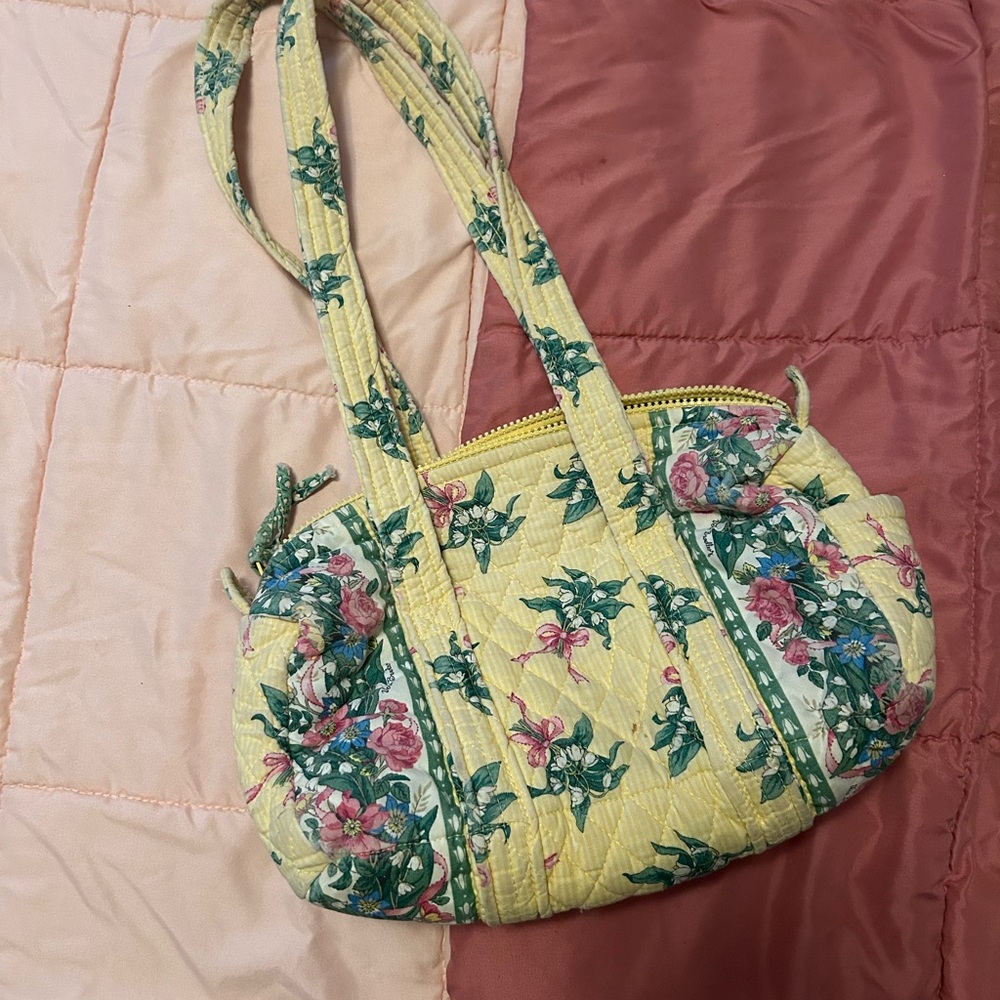 Vera Bradley Yellow and Green Shoulder Bag with Floral Design